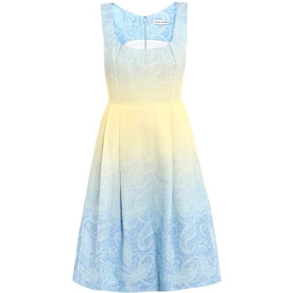 Jonathan Saunders Dress Yellow Blue Waisted Mid-line Length Pockets Size… - Picture 1 of 13